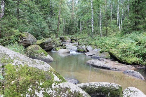 Belokurikha river on a summer day , Belokurikha city, Altai Territory, Russia