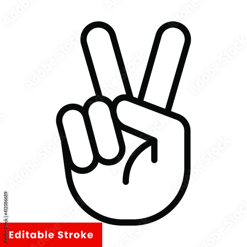 Hand gesture V sign for victory or peace line icon. Simple outline style for apps and websites. Vector illustration on white background. Editable stroke EPS 10