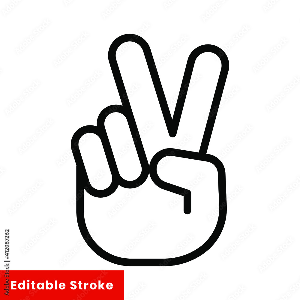 Hand gesture V sign for victory or peace line icon. Simple outline style for apps and websites. Vector illustration on white background. Editable stroke EPS 10 Hand gesture V sign for victory or peace line icon. Simple outline style for apps and websites. Vector illustration on white background. Editable stroke EPS 10