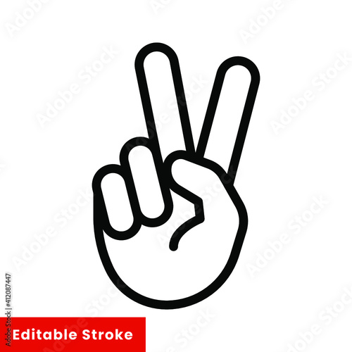 Hand gesture V sign for victory or peace line icon. Simple outline style for apps and websites. Vector illustration on white background. Editable stroke EPS 10