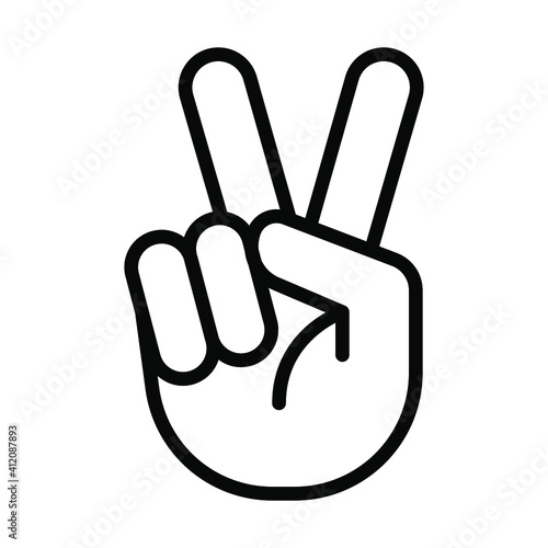 Hand gesture V sign for victory or peace line icon. Simple outline style for apps and websites. Vector illustration on white background. EPS 10