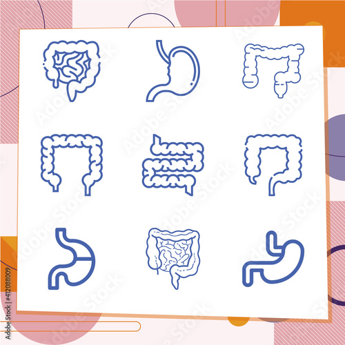 Simple set of 9 icons related to gastric