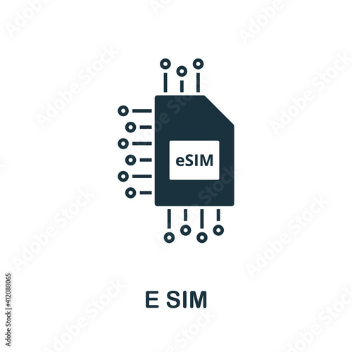 E Sim icon. Simple element from technology collection. Filled monochrome E Sim icon for templates, infographics and banners