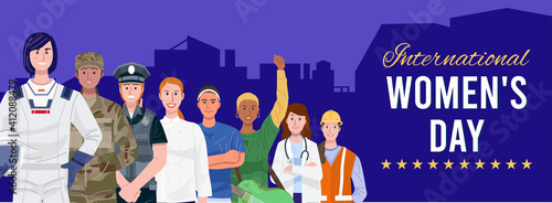 International women's day. Group of women with various occupations. Vector