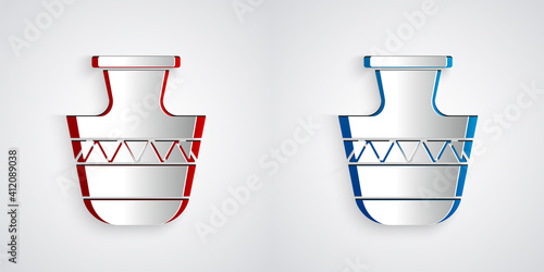 Paper cut Ancient amphorae icon isolated on grey background. Paper art style. Vector.