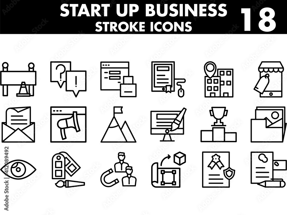 Stroke Style Set Of Startup Business Icons On White Background. Stroke Style Set Of Startup Business Icons On White Background.