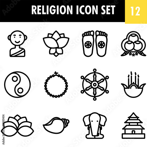 Set Of Religion Icons Or Symbol In Stroke Style.