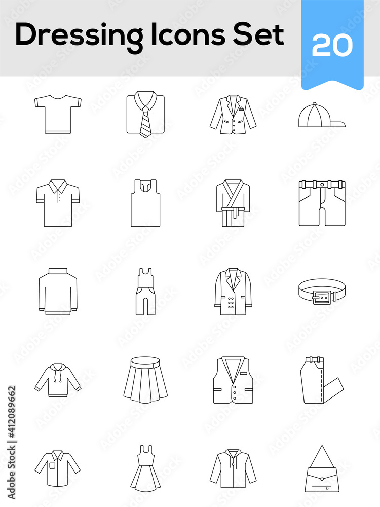 Set Of Dressing Icons Or Symbol In Stroke Style. Set Of Dressing Icons Or Symbol In Stroke Style.