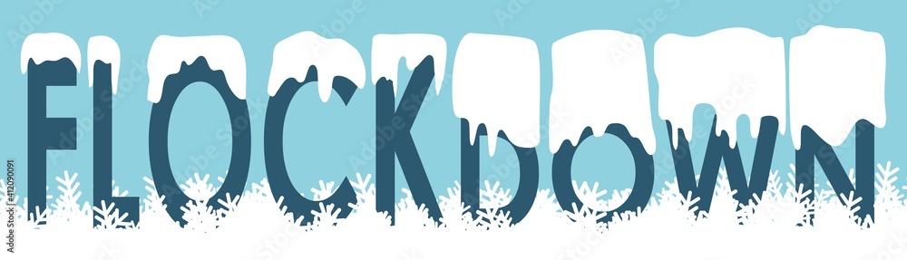 Flockdown Schriftzug mit Schnee und Freiraum im Schnee, Vektor, Illustration