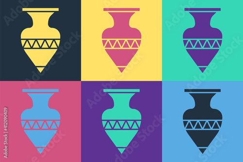 Pop art Ancient amphorae icon isolated on color background. Vector.