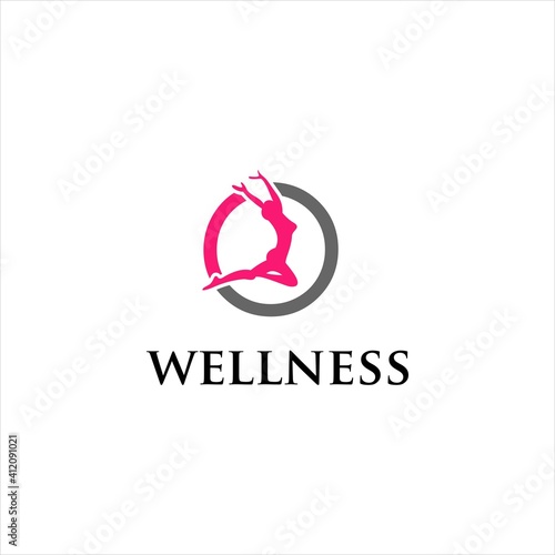 Wellness Logo Design and Women Sport Vector Illustration