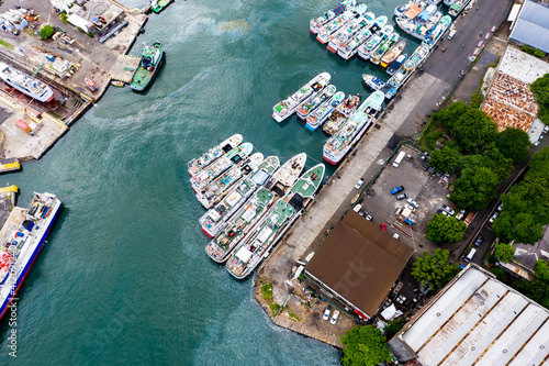 Aerial view, city view of Port Louis with harbor, old town and financial district, Mauritius