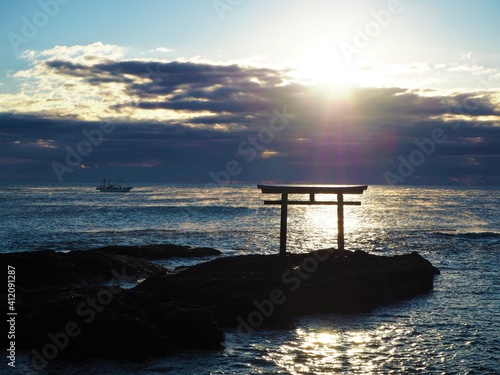 Kamiiso Torii Shrine Gate and Oarai Isosaki Shrine in japan photo