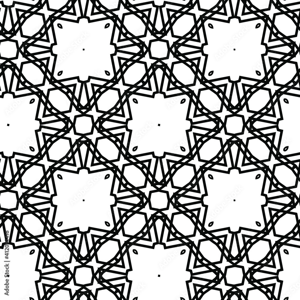 Fototapeta premium Geometric vector pattern with triangular elements. Seamless abstract ornament for wallpapers and backgrounds. Black and white colors.