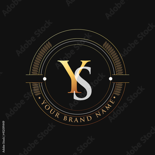initial letter logo YS gold and white color, with stamp and circle object, Vector logo design template elements for your business or company identity.