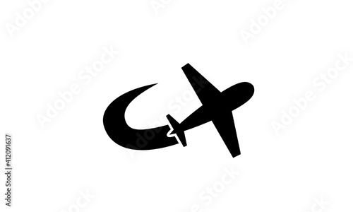 Isolated turning flying air plane silhouette icon