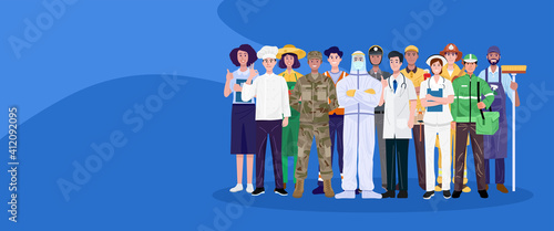 Group of Diverse People with Various Occupations. Vector