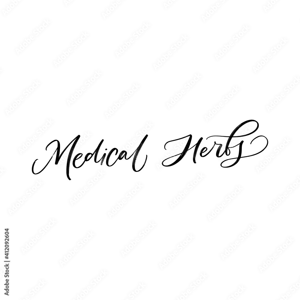 MEDICAL HERBS. VECTOR HAND LETTERING TYPOGRAPHY