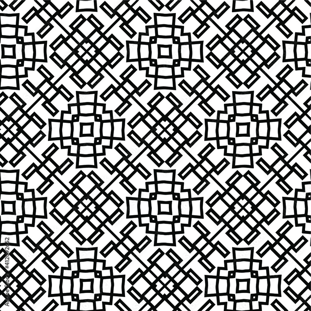 Geometric vector pattern with triangular elements. Seamless abstract ornament for wallpapers and backgrounds. Black and white colors Geometric vector pattern with triangular elements. Seamless abstract ornament for wallpapers and backgrounds. Black and white colors