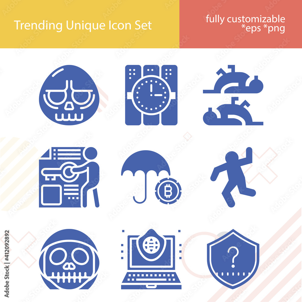 Simple set of threats related filled icons. Simple set of threats related filled icons.