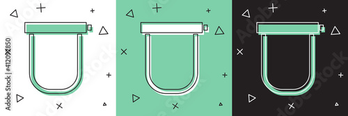 Set Bicycle lock U shaped industrial icon isolated on white and green, black background. Vector.