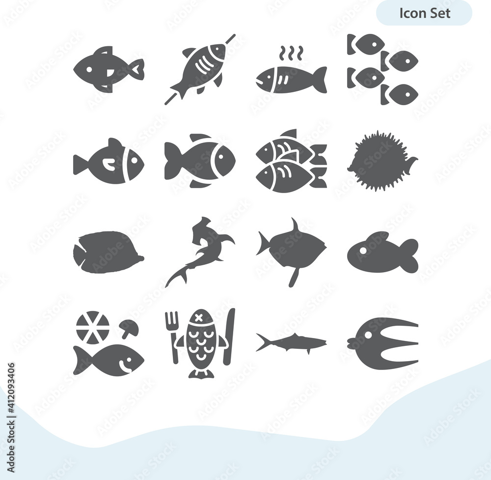 Simple set of tail fin related filled icons.