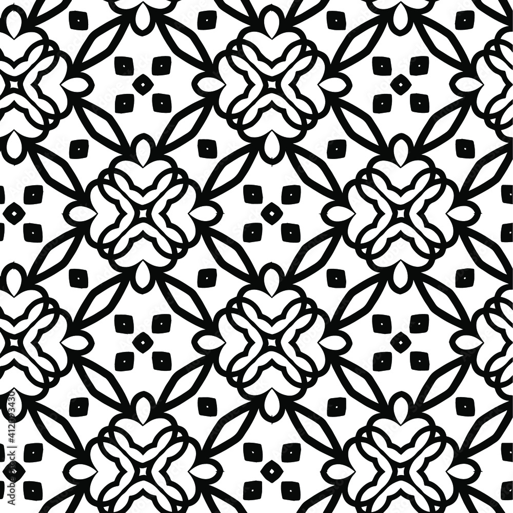 Fototapeta premium Geometric vector pattern with triangular elements. Seamless abstract ornament for wallpapers and backgrounds. Black and white colors.
