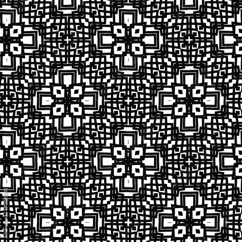 Geometric vector pattern with triangular elements. Seamless abstract ornament for wallpapers and backgrounds. Black and white colors.