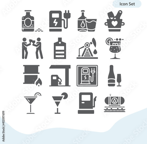 Simple set of ethanol related filled icons.