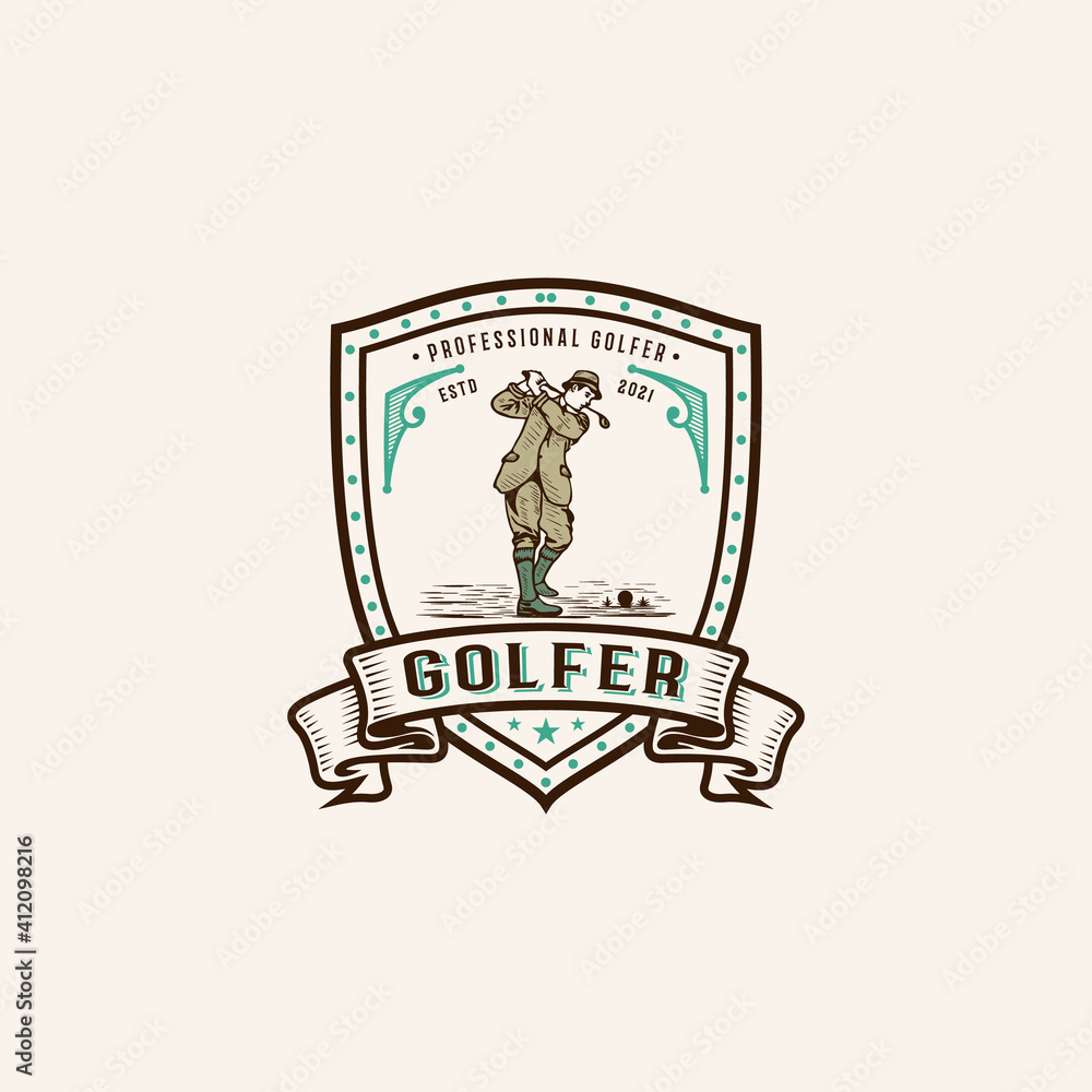 Fototapeta premium Golf Vintage Logo Desain Illustration For Golfer. Golfer Vecrtor Illustration
