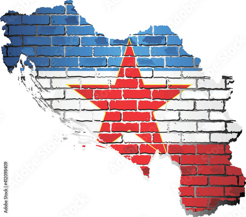 Shiny Yugoslavia map on a brick wall - Illustration, 
Yugoslavia map with flag inside