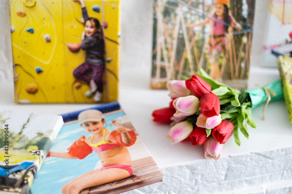 exhibition of photos, photocanvases, active little girl. exhibition of photos, photocanvases, active little girl.