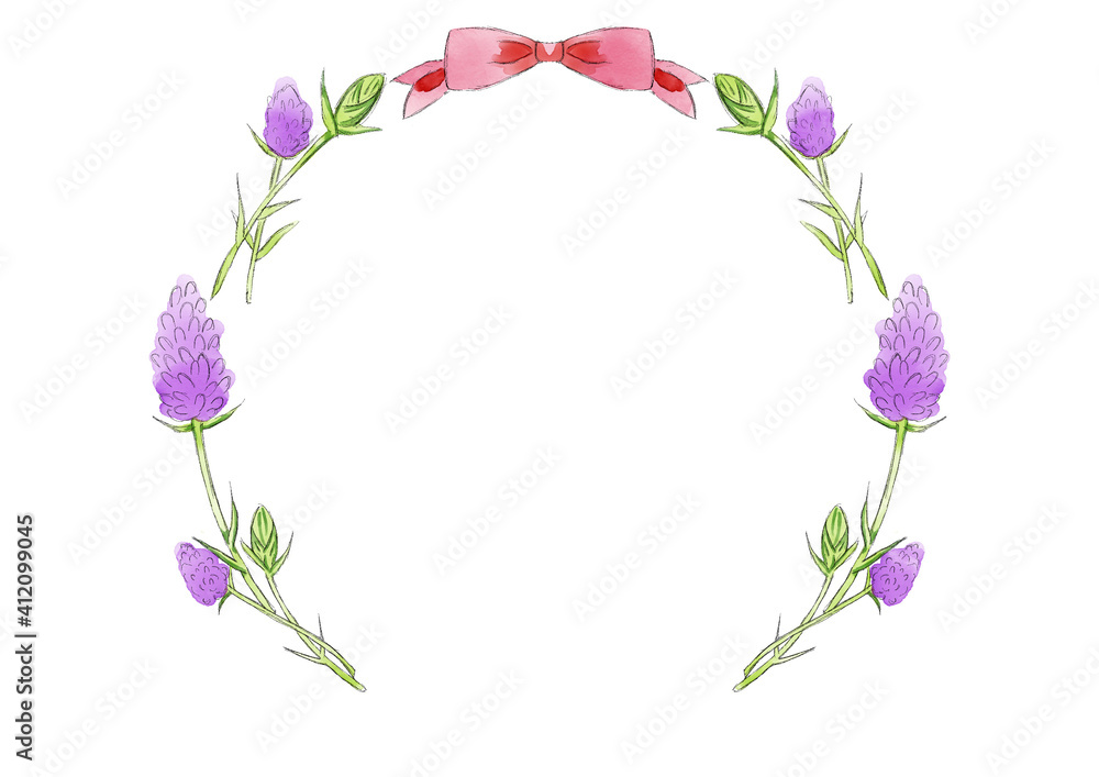 水彩ラベンダー　円形飾り枠