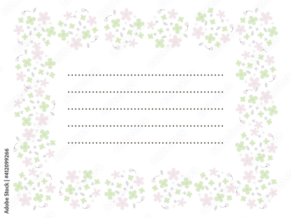 Soft-colored cherry blossoms, rape blossoms, and spring letter frames