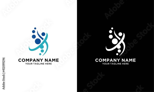 simple chiropractic logo. shilhouette of actve people and spine. spinal care vector template illustration