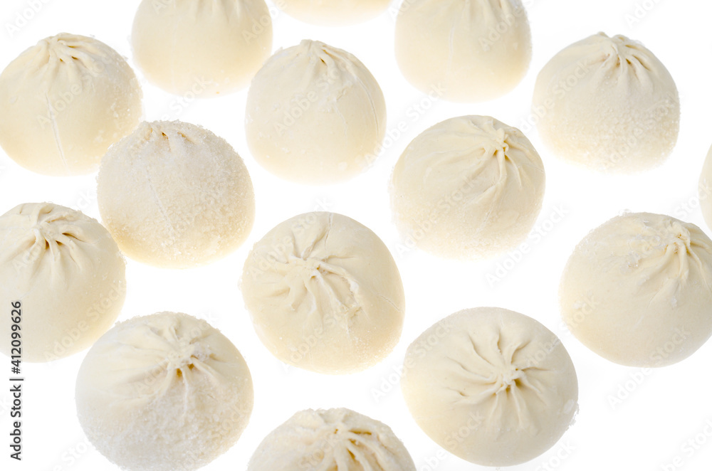 Fototapeta premium Frozen khinkali with minced meat, isolated on white background