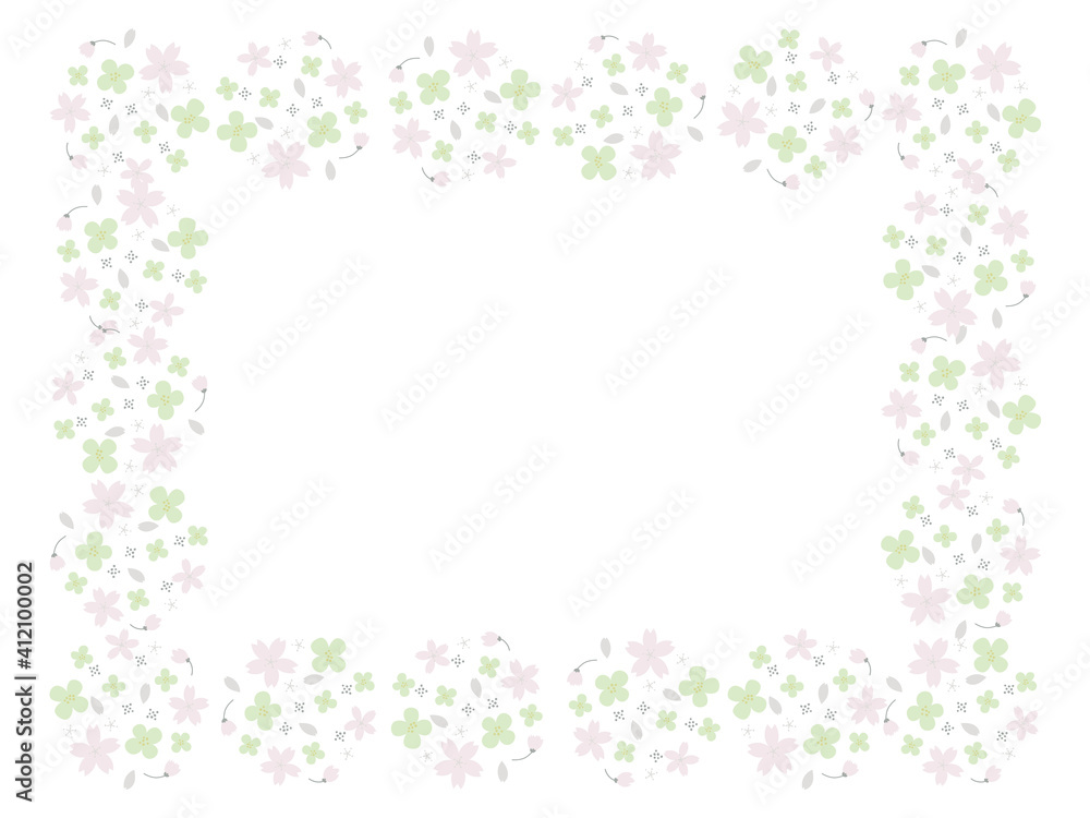 Soft colored cherry blossoms, rape blossoms, spring frame