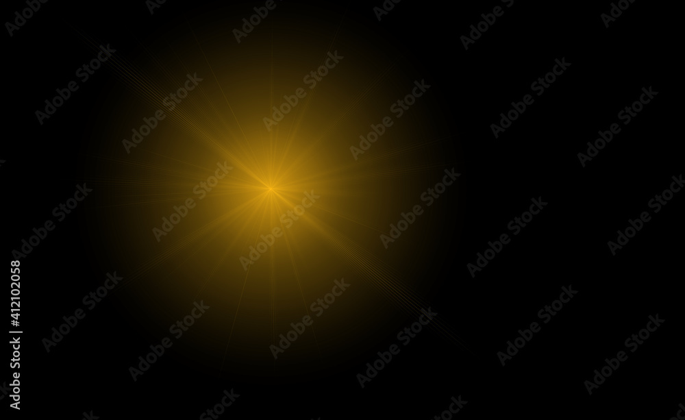 Overlay, flare light transition, effects sunlight, lens flare, light leaks. High-quality stock image of warm sun rays light effects, overlays or golden flare isolated on black background for design