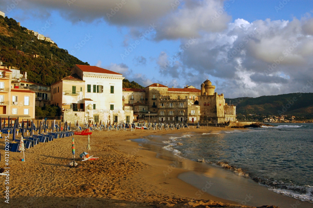 Beach at dusk in Santa Maria de Castellabate, Calabria