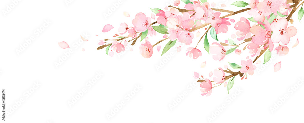 手描き水彩 | 桜の枝  ポストカードやグリーティングカードの背景イラスト