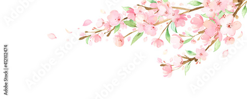 手描き水彩 | 桜の枝 ポストカードやグリーティングカードの背景イラスト