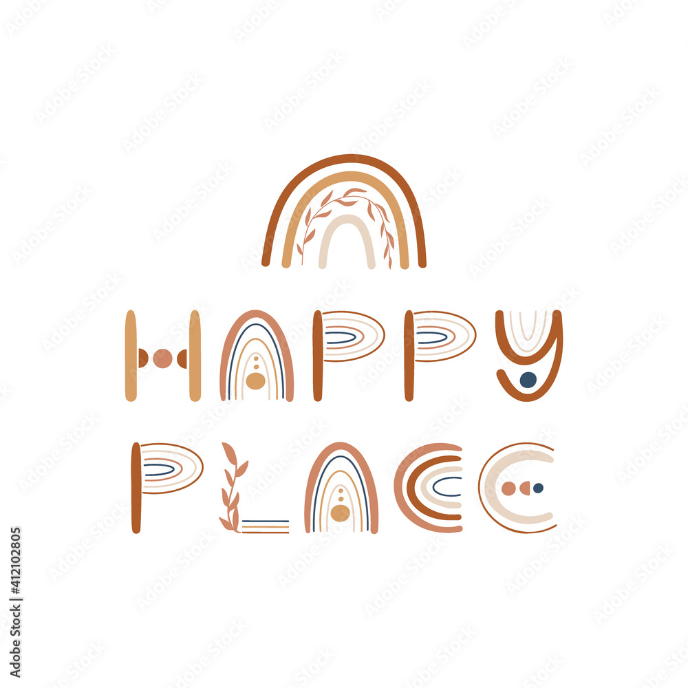 Happy Place - Boho Lettering Design. Vector illustration. Happy Place - Boho Lettering Design. Vector illustration.