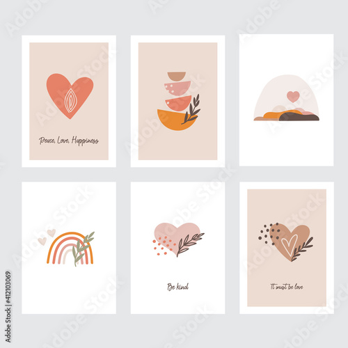 Valentine's Day Greeting Card Collection. Boho style. Vector illustration. © Айгуль Елкундиева