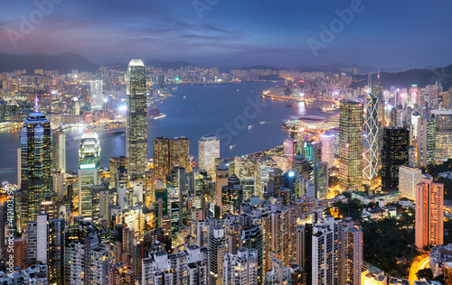Hong Kong skyline from Victoria peak at night, China