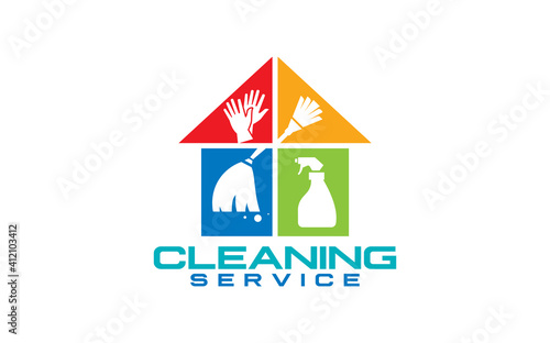 House Cleaning Service company badge, emblem. Vector illustration. Concept for patch, stamp or sticker. Vintage typography design with cleaning equipments