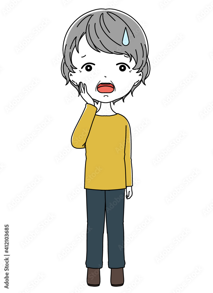 困った表情のおばあちゃんの全身イラスト 困った表情のおばあちゃんの全身イラスト