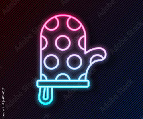 Glowing neon line Oven glove icon isolated on black background. Kitchen potholder sign. Cooking glove. Vector.