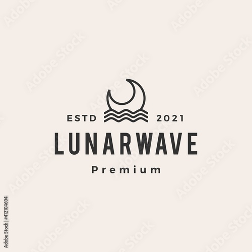 lunar water wave hipster vintage logo vector icon illustration