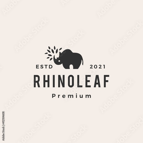 rhino leaf hipster vintage logo vector icon illustration