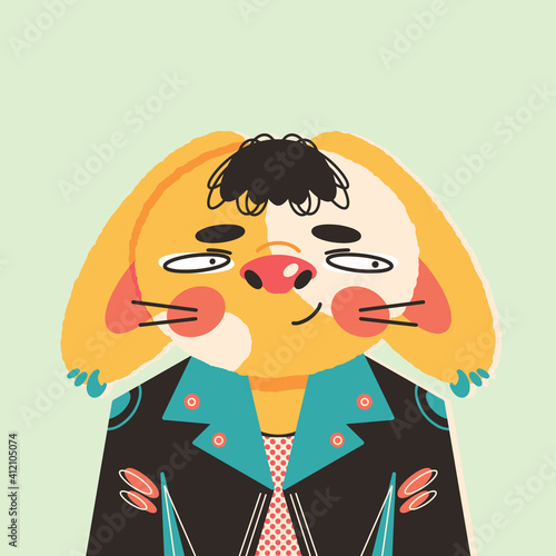 Cute bunny rock star. Hand drawn vector illustration